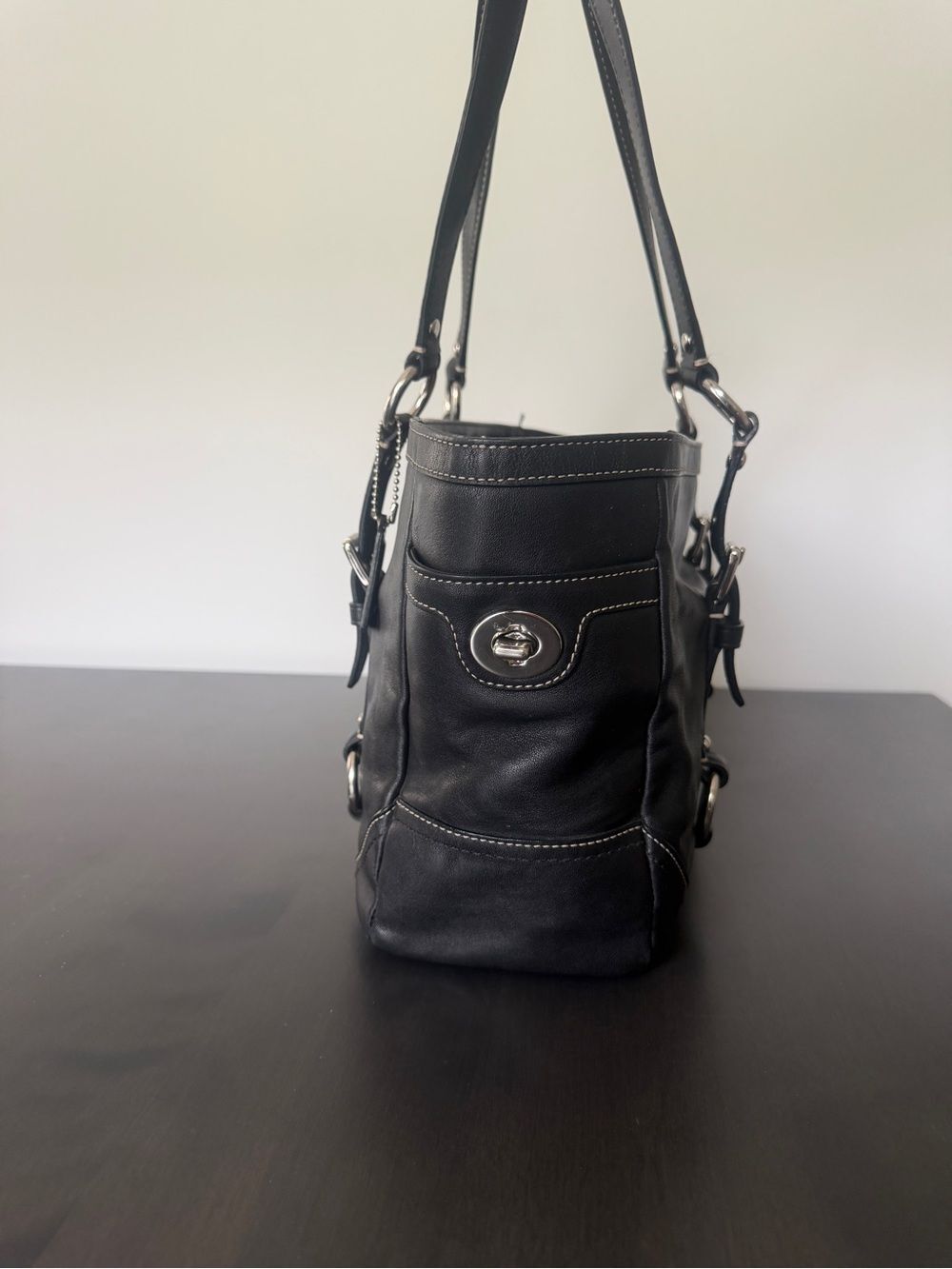 Coach Black Leather Tote Satchel - Picture 3 of 7